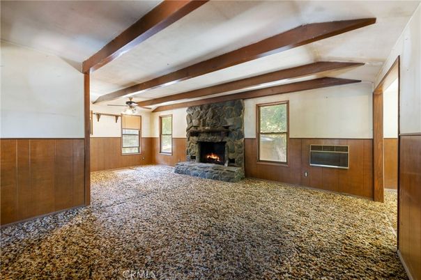 Empty room, Fireplace, Interior, Wooden Beams