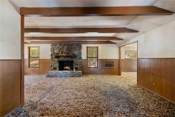 Empty room, Fireplace, Interior, Wooden Beams, Wooden Walls
