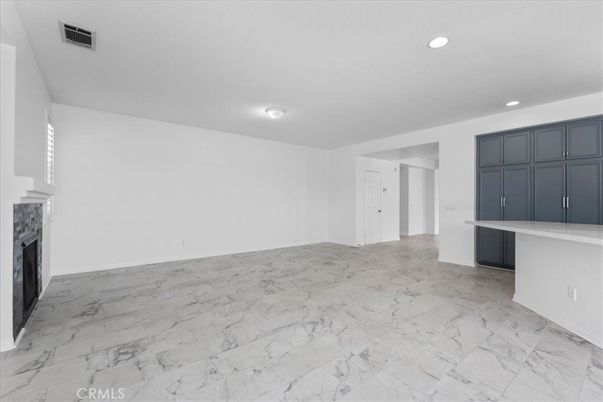 Empty room, Fireplace, Interior, Marble, Recessed Lighting