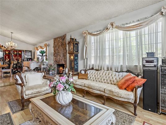 Chandelier, Dining room, Fireplace, Interior, Living room, Wood Texture Flooring