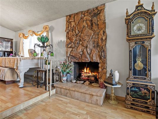 Fireplace, Interior, Piano, Stone Walls, Wood Texture Flooring