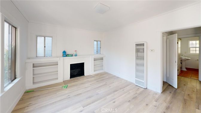Bathroom, Empty room, Fireplace, Interior, Wood Texture Flooring