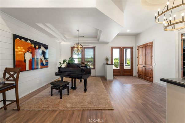 Chandelier, Interior, Piano, Recessed Lighting, Wood Texture Flooring