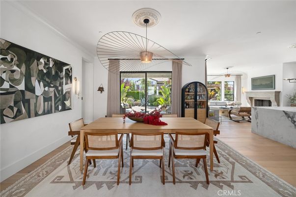 Dining room, Fireplace, Interior, Living room, Pendant Lights, Wood Texture Flooring