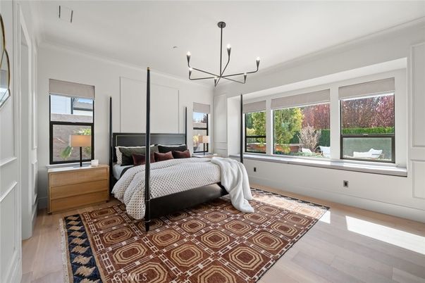 Bedroom, Interior, Pendant Lights, Wood Texture Flooring