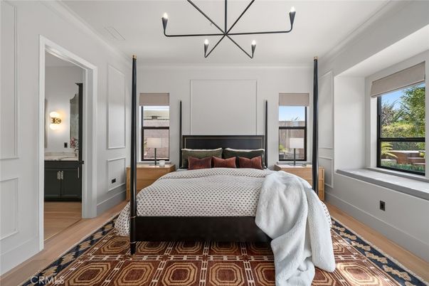 Bedroom, Interior, Pendant Lights, Wood Texture Flooring