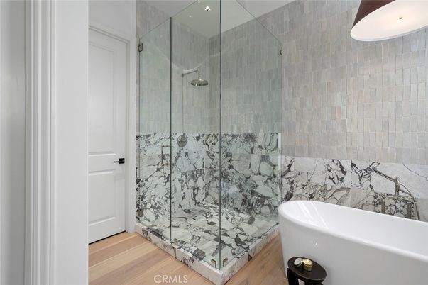 Bathroom, Glass Shower, Interior, Wood Texture Flooring