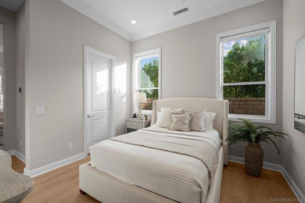 Bedroom, Interior, Recessed Lighting, Wood Texture Flooring