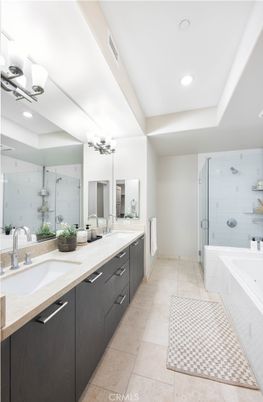 Bathroom, Dual Sink Vanities, Glass Shower, Interior, Recessed Lighting
