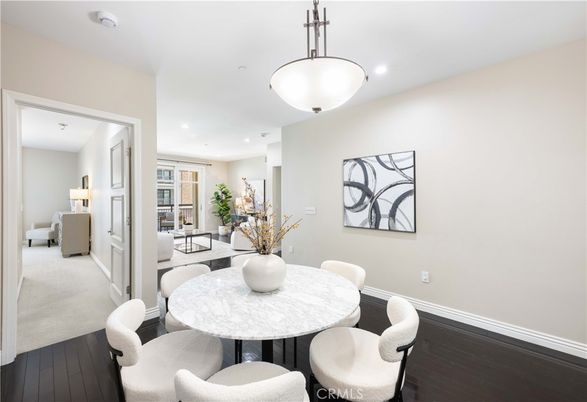 Dining room, Interior, Living room, Recessed Lighting, Wood Texture Flooring