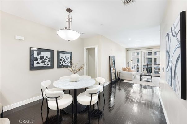 Dining room, Interior, Living room, Recessed Lighting, Wood Texture Flooring
