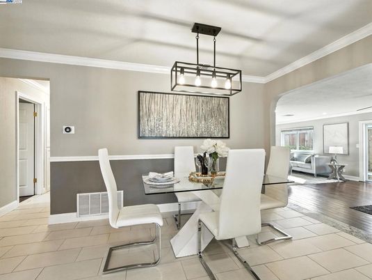 Dining room, Interior, Pendant Lights, Wood Texture Flooring