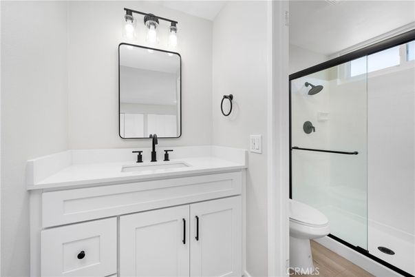Bathroom, Glass Shower, Interior, Wood Texture Flooring