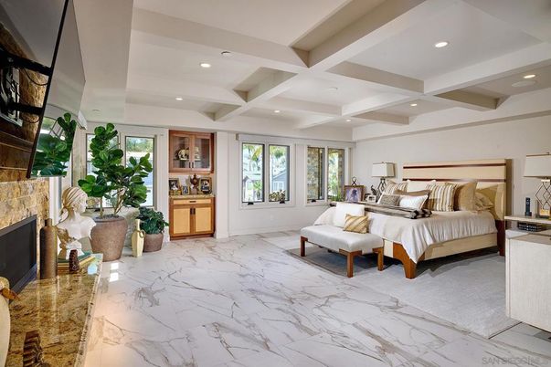 Bedroom, Fireplace, Interior, Marble, Recessed Lighting