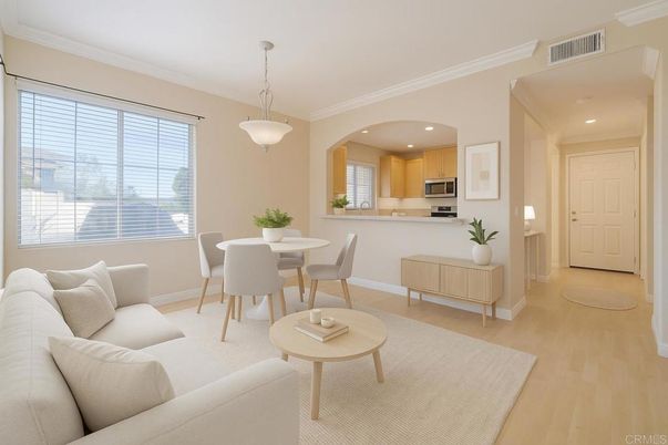 Dining room, Interior, Kitchen, Living room, Pendant Lights, Recessed Lighting, Stainless Steel Appliances, Wood Texture Flooring