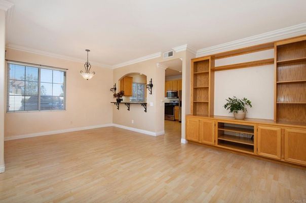Empty room, Interior, Kitchen, Pendant Lights, Wood Texture Flooring