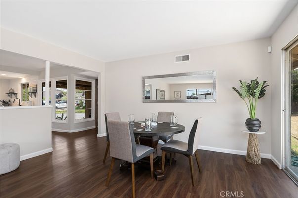 Dining room, Interior, Recessed Lighting, Wood Texture Flooring