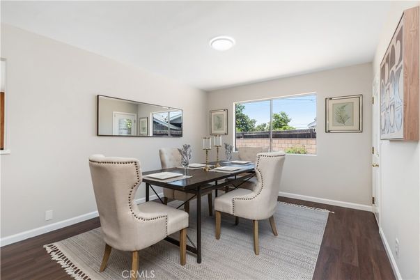 Dining room, Interior, Recessed Lighting, Wood Texture Flooring
