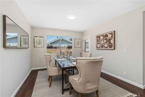 Dining room, Interior, Recessed Lighting, Wood Texture Flooring