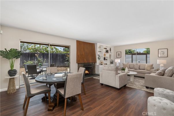 Dining room, Fireplace, Interior, Living room, Wood Texture Flooring