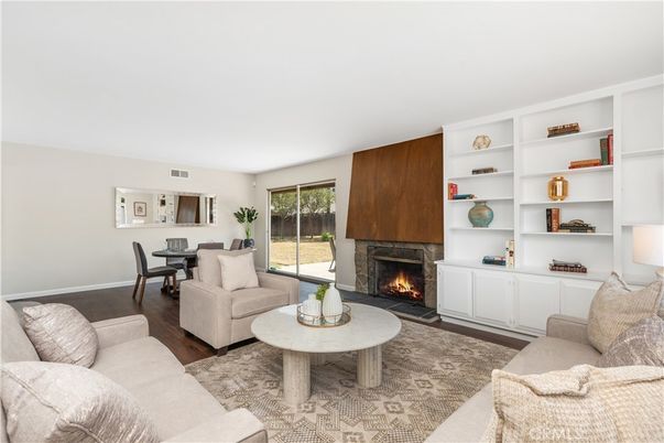 Dining room, Fireplace, Interior, Living room, Wood Texture Flooring