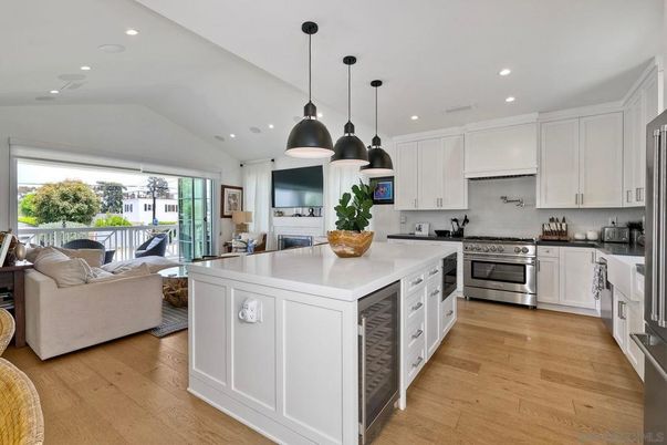Interior, Kitchen, Living room, Pendant Lights, Recessed Lighting, Stainless Steel Appliances, Wood Texture Flooring