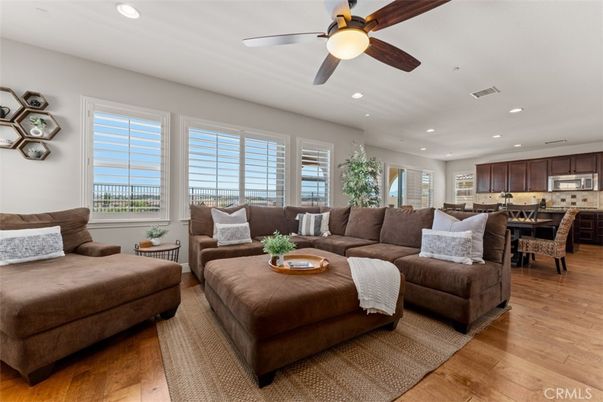 Dining room, Interior, Kitchen, Living room, Recessed Lighting, Stainless Steel Appliances, Wood Texture Flooring