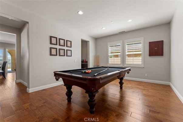 Billiard Table, Game Room, Interior, Recessed Lighting, Wood Texture Flooring