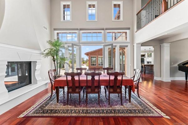 Dining room, Fireplace, Interior, Piano, Wood Texture Flooring