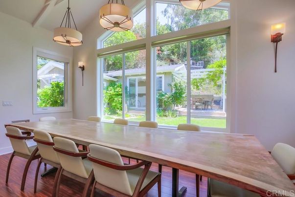 Dining room, Interior, Pendant Lights, Wood Texture Flooring