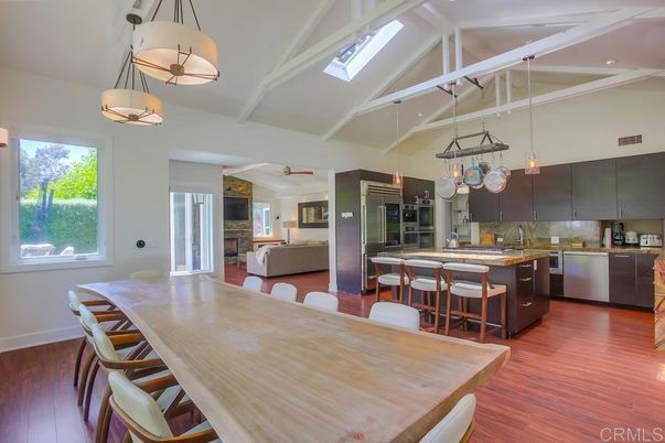 Dining room, Interior, Kitchen, Living room, Pendant Lights, Stainless Steel Appliances, Wood Texture Flooring