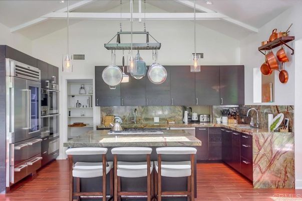 Interior, Kitchen, Pendant Lights, Stainless Steel Appliances, Wood Texture Flooring