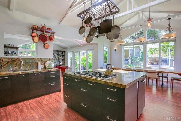 Dining room, Interior, Kitchen, Pendant Lights, Recessed Lighting, Wood Texture Flooring