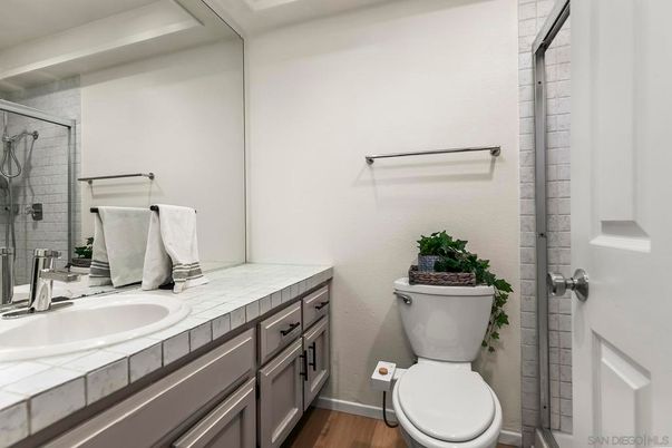 Bathroom, Interior, Tile Countertops, Wood Texture Flooring