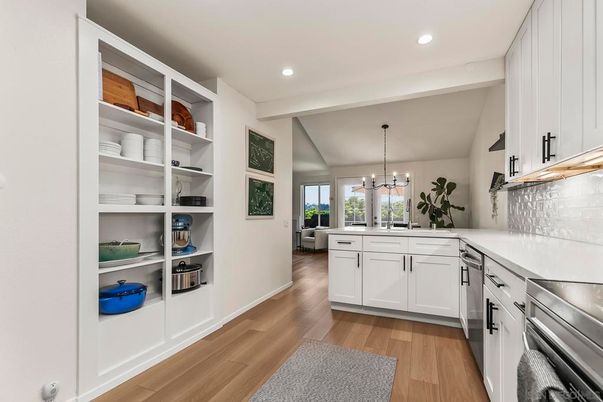Interior, Kitchen, Pendant Lights, Recessed Lighting, Wood Texture Flooring