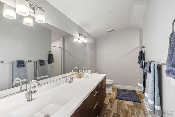 Bathroom, Dual Sink Vanities, Interior, Wood Texture Flooring