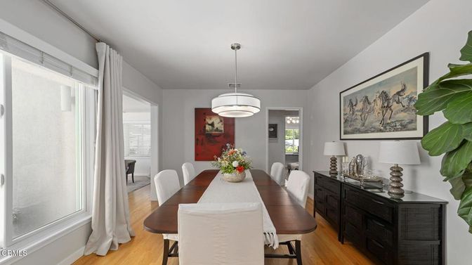 Dining room, Interior, Pendant Lights, Wood Texture Flooring