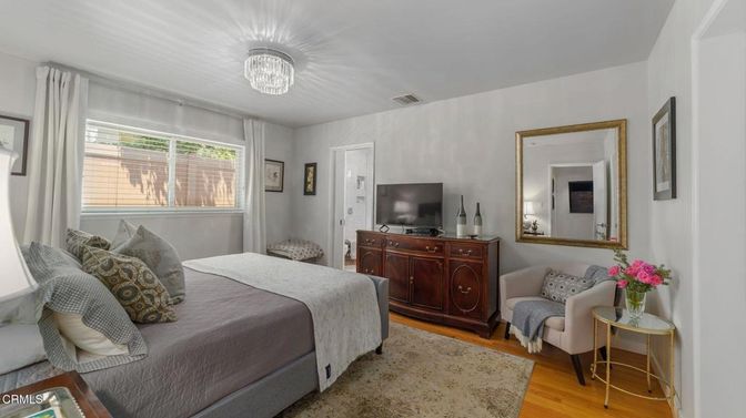 Bedroom, Chandelier, Interior, Wood Texture Flooring