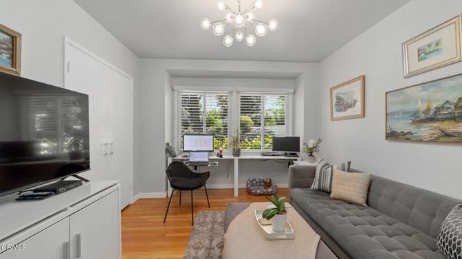 Home Office, Interior, Pendant Lights, Wood Texture Flooring
