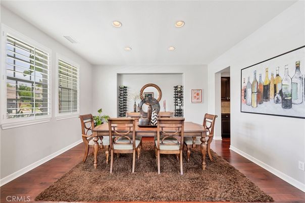 Dining room, Interior, Recessed Lighting, Wood Texture Flooring