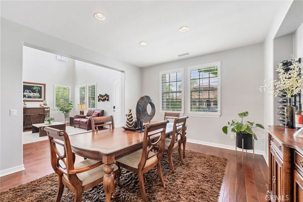Dining room, Interior, Recessed Lighting, Wood Texture Flooring