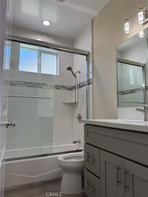 Bathroom, Glass Shower, Interior, Recessed Lighting, Wood Texture Flooring