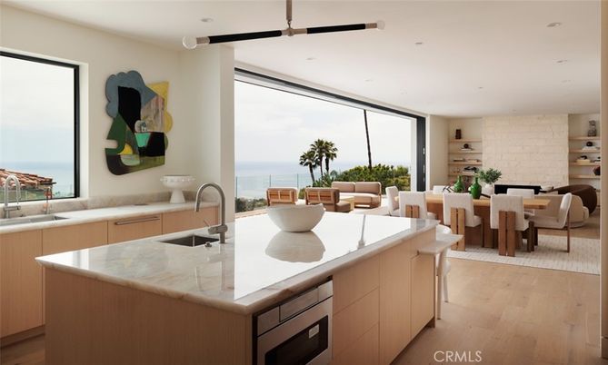Dining room, Interior, Kitchen, Recessed Lighting, Water, Wood Texture Flooring