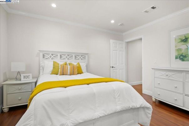 Bedroom, Interior, Recessed Lighting, Wood Texture Flooring