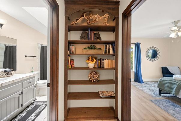 Bathroom, Interior, Tile Countertops, Wood Texture Flooring