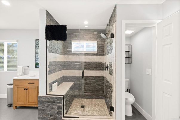 Bathroom, Glass Shower, Interior, Recessed Lighting