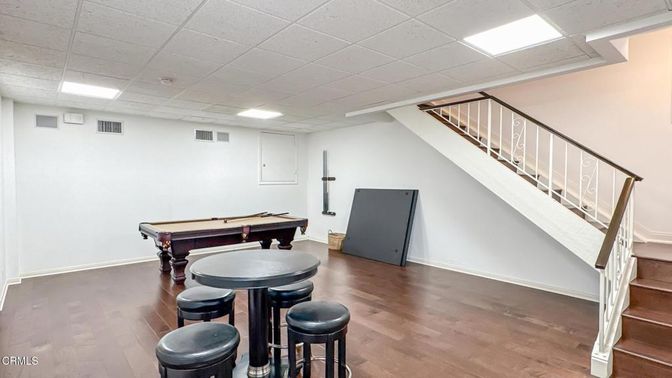 Billiard Table, Game Room, Interior, Recessed Lighting, Wood Texture Flooring