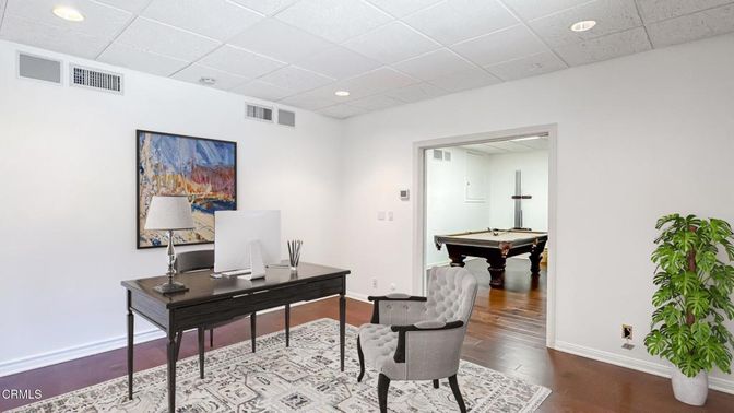 Billiard Table, Game Room, Home Office, Interior, Recessed Lighting, Wood Texture Flooring