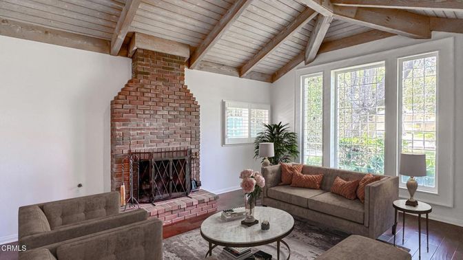 Fireplace, Interior, Living room, Stone Walls, Wooden Beams, Wooden Ceilings, Wood Texture Flooring