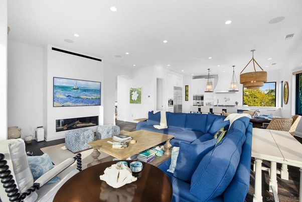 Dining room, Fireplace, Interior, Kitchen, Living room, Pendant Lights, Recessed Lighting, Stainless Steel Appliances